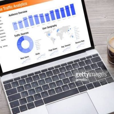 Website traffic analytics data on laptop computer